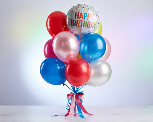 Balloon Bouquet – Happy Birthday Mix colorful balloons with a happy birthday on top