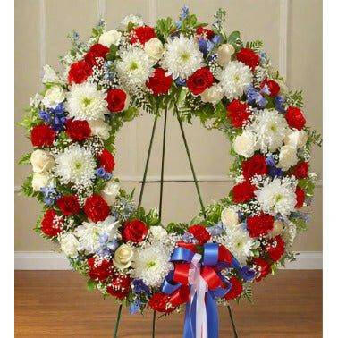 Patriotic Red, White and Blue Standing Wreath - Flower Shop in Hollywood Standing Spray