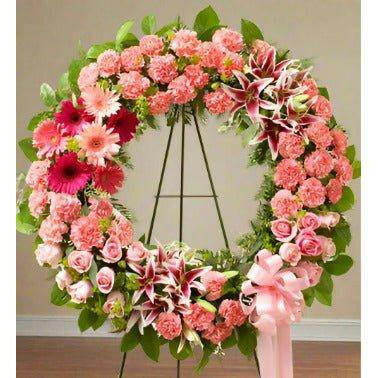 Pink Standing Wreath - Memorial Floral Arrangement Standing Wreath Pink.