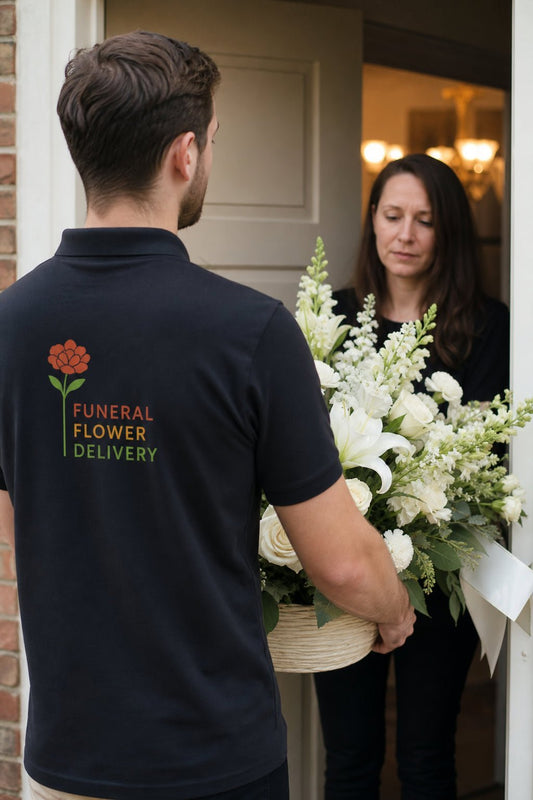 A photorealistic image related to funeral-flower-delivery. Alt: funeral-flower-delivery