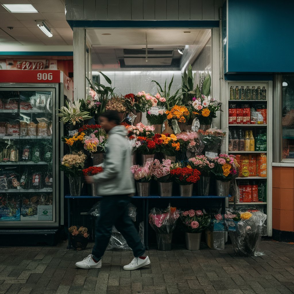 A local flower shop in Hollywood showing a stand of different mixed flowers.