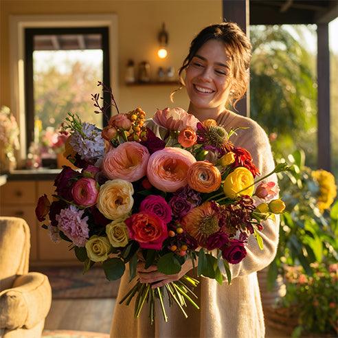 Every Day Flowers - A Flower Shop in Hollywood FL featuring a girl joyfully holding a vibrant bouquet of assorted flowers.