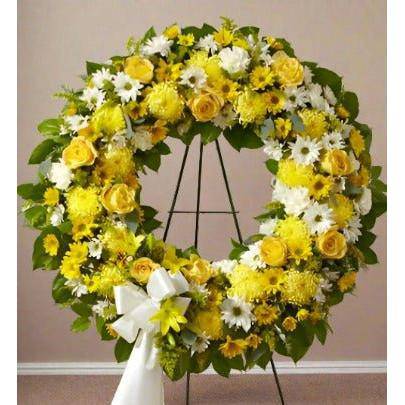 All Yellow Standing Wreath - Flower Shop in HollywoodFuneral Flowers