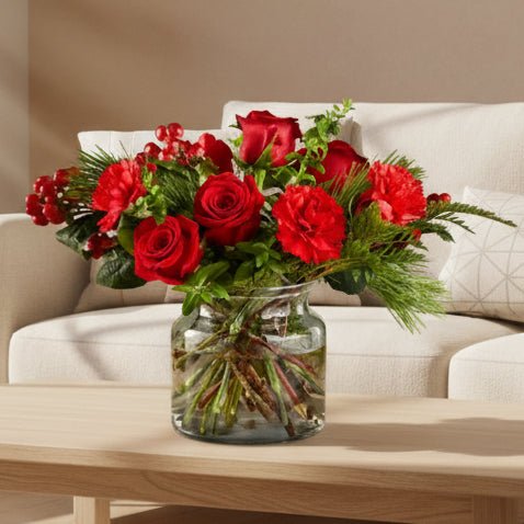 Holiday Red Roses Arrangement - Flower Shop in HollywoodChristmas Centerpiece