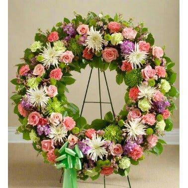 Pastel Standing Wreath - Elegant Funeral Tribute Funeral Flowers Pastel Standing Wreath