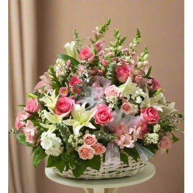 Pink and White Sympathy Basket - Flower Shop in HollywoodFuneral Flowers