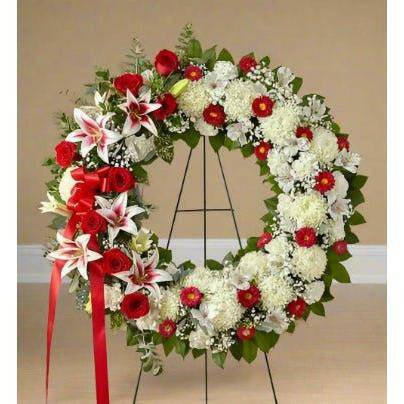 Red and White Standing Wreath - Flower Shop in Hollywood