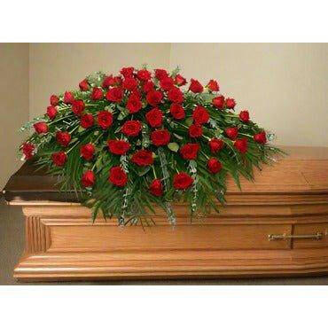 Red casket spray flowers for funeral casket- Flower Shop in Hollywood