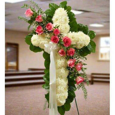 Standing Cross Pink standing cross for funeral.