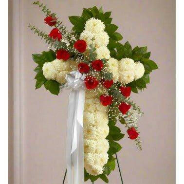 Sympathy Standing Cross Red - Elegant Memorial Tribute Sympathy Standing - Shop in Hollywood