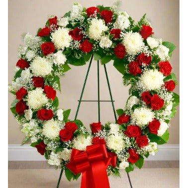 Standing Wreath Red & White - Flower ChoiceFuneral Flowers