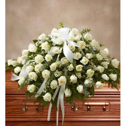 White Rose Half Casket Cover - Flower ChoiceFuneral Flowers